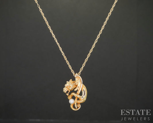 Antique Victorian 14k Yellow Gold Seed Pearl Griffin Ladies Necklace 2.8g i20482