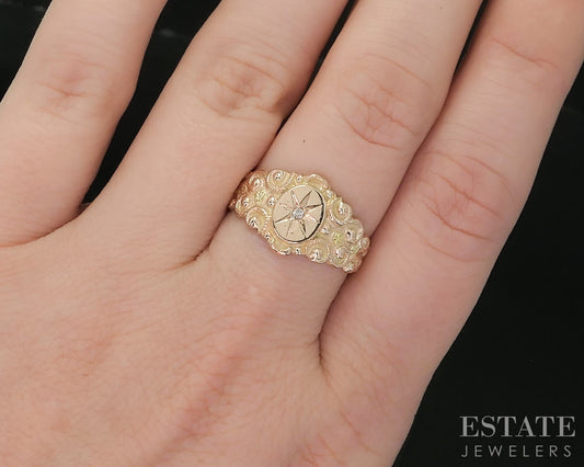 Antique Victorian 14k Yellow Gold Natural Diamond Ladies Band Ring 3.4g i20469