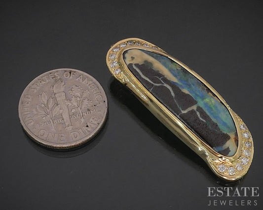 14k Yellow Gold Natural Boulder Opal & Diamond Pendant 9.6g i20467