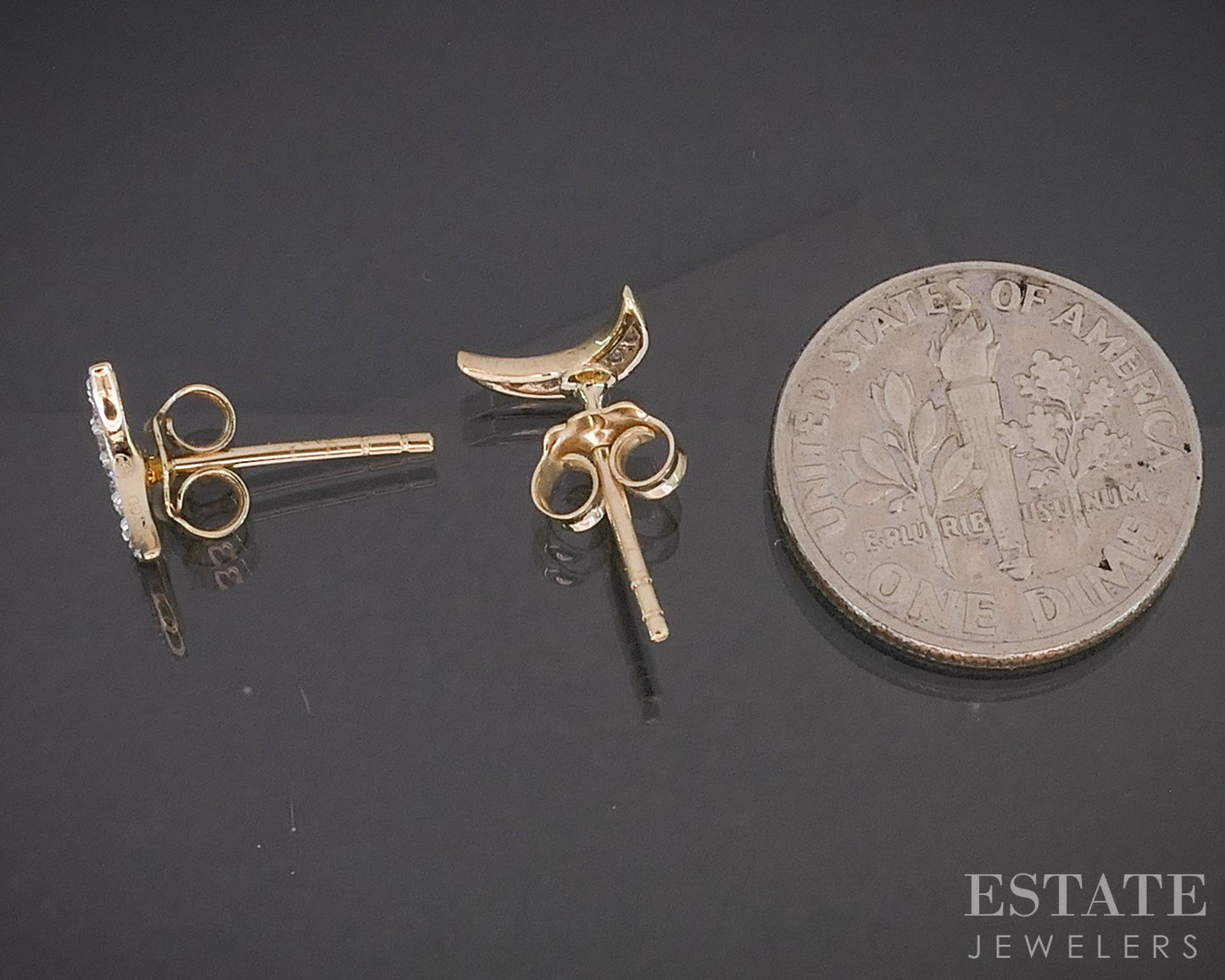 10k Yellow Gold Lab Created .10ctw Diamond Crescent Moon Stud Earrings i88194