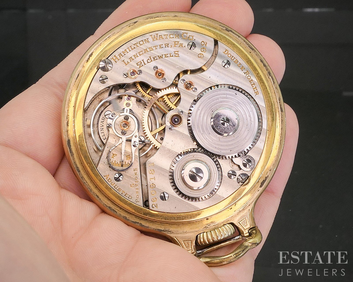 Antique Gold Filled Hamilton 992E RR 21j Montgomery Dial Pocket Watch p15128