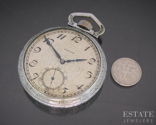 Antique Silver Tone Elgin Grade 387 17j Pocket Watch p15138