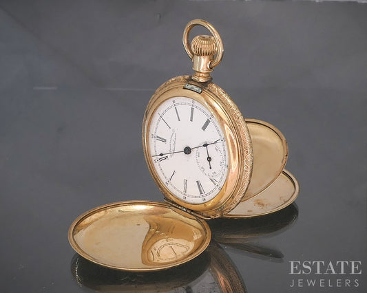 Antique Tri Colored Gold Filled Hunters Waltham Grade L Pocket Watch p15130