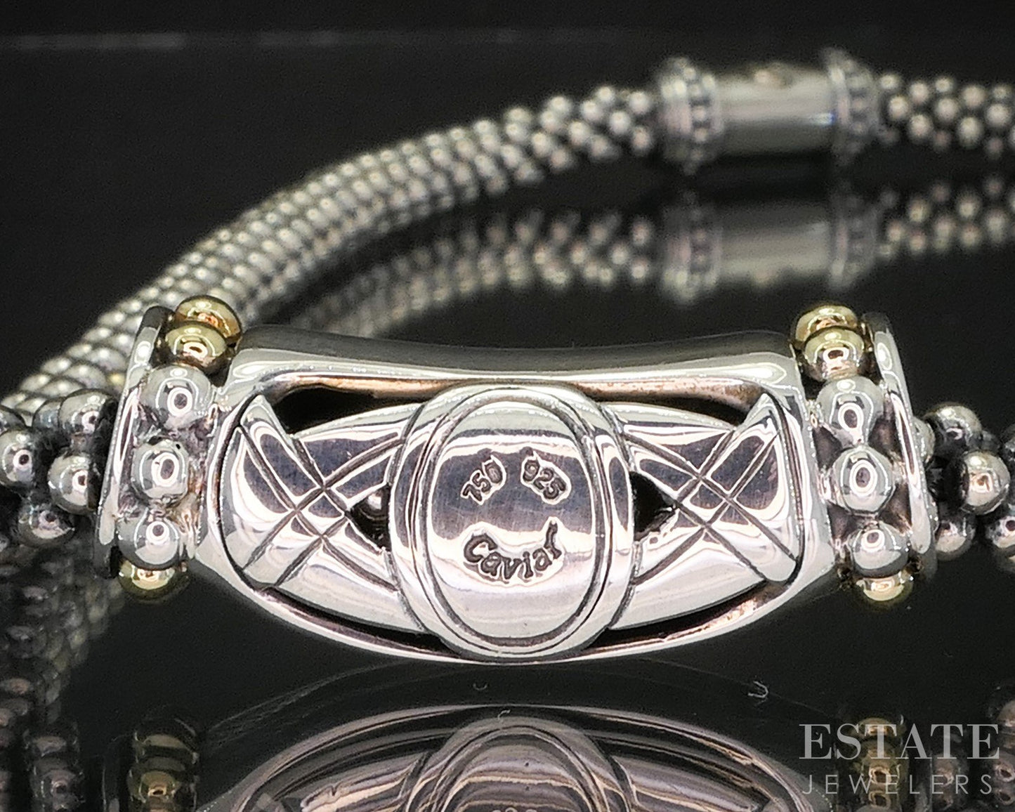 18k & Sterling LAGOS Caviar Dot Beaded Slide Necklace 132g 18"L p15378