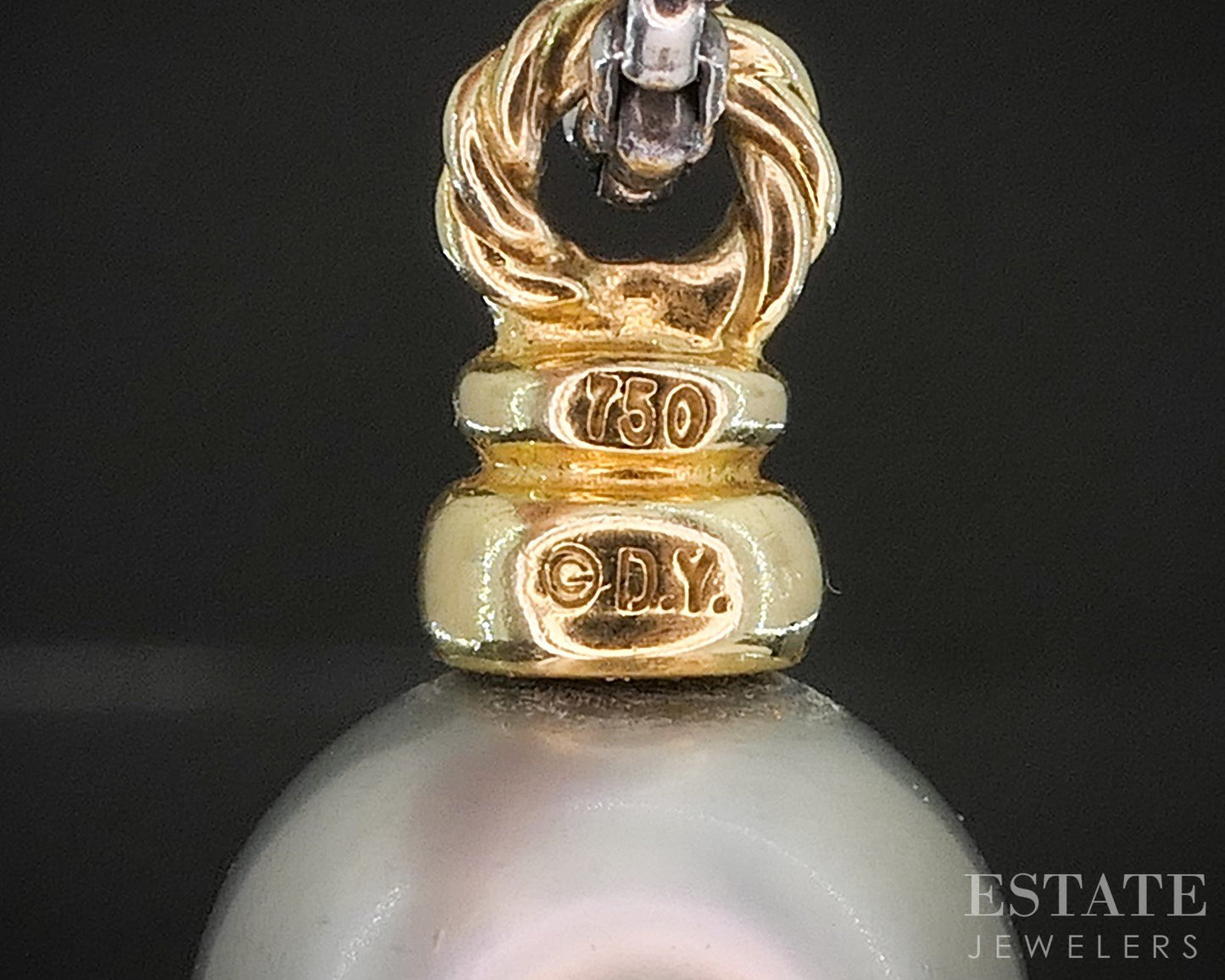 18k & Sterling David Yurman 10.8mm Cultured Grey Pearl Necklace 10g 20"L p15376