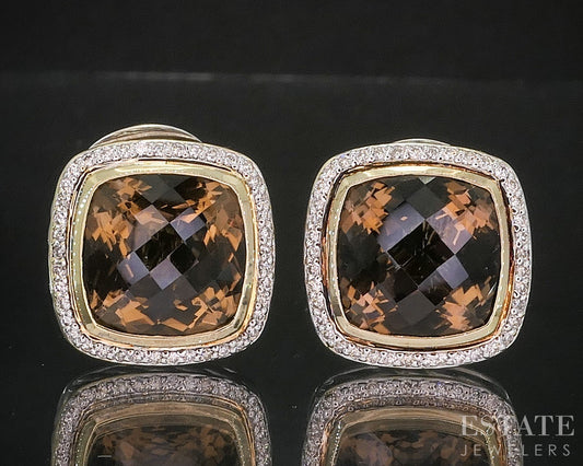 18k & Sterling David Yurman Smoky Quartz & Diamond Albion Earrings 23.8g p15331