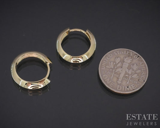 10k Yellow Gold Smooth Hinged Huggie Hoop Ladies Earrings 1.7g p15022