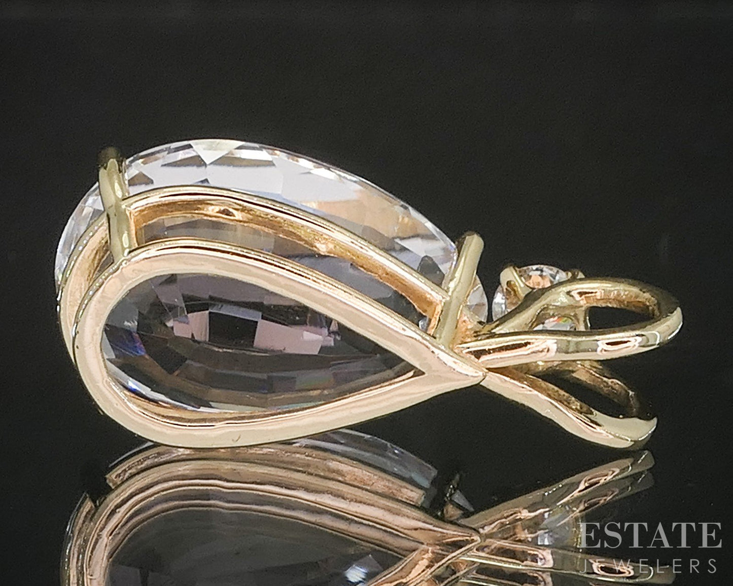 14k Yellow Gold Pear Natural Kunzite & Diamond Pendant 5.4g p15422