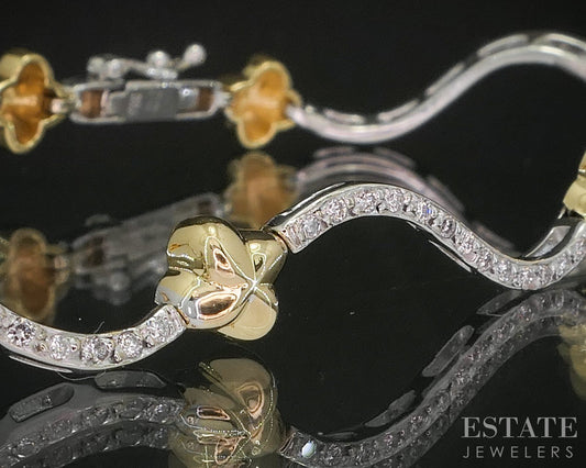 18k Two Tone Gold Natural .78ctw Diamond Tennis Bracelet 10.2g 7.5"L p15391