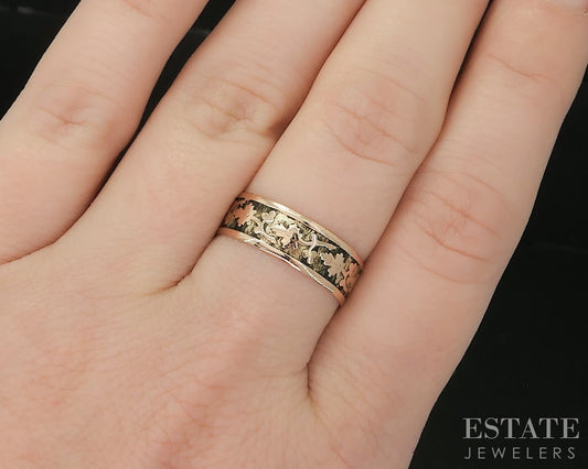 Antique Victorian 10k Yellow Gold 6mm Grape Leaf Cigar Band Ring 1.7g p15399
