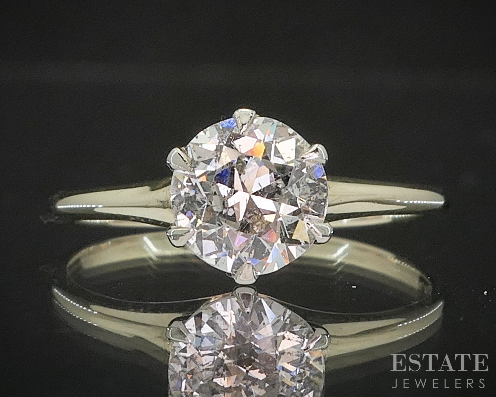 Antique 14k Yellow Gold European Natural 1.00ct Diamond Solitaire 