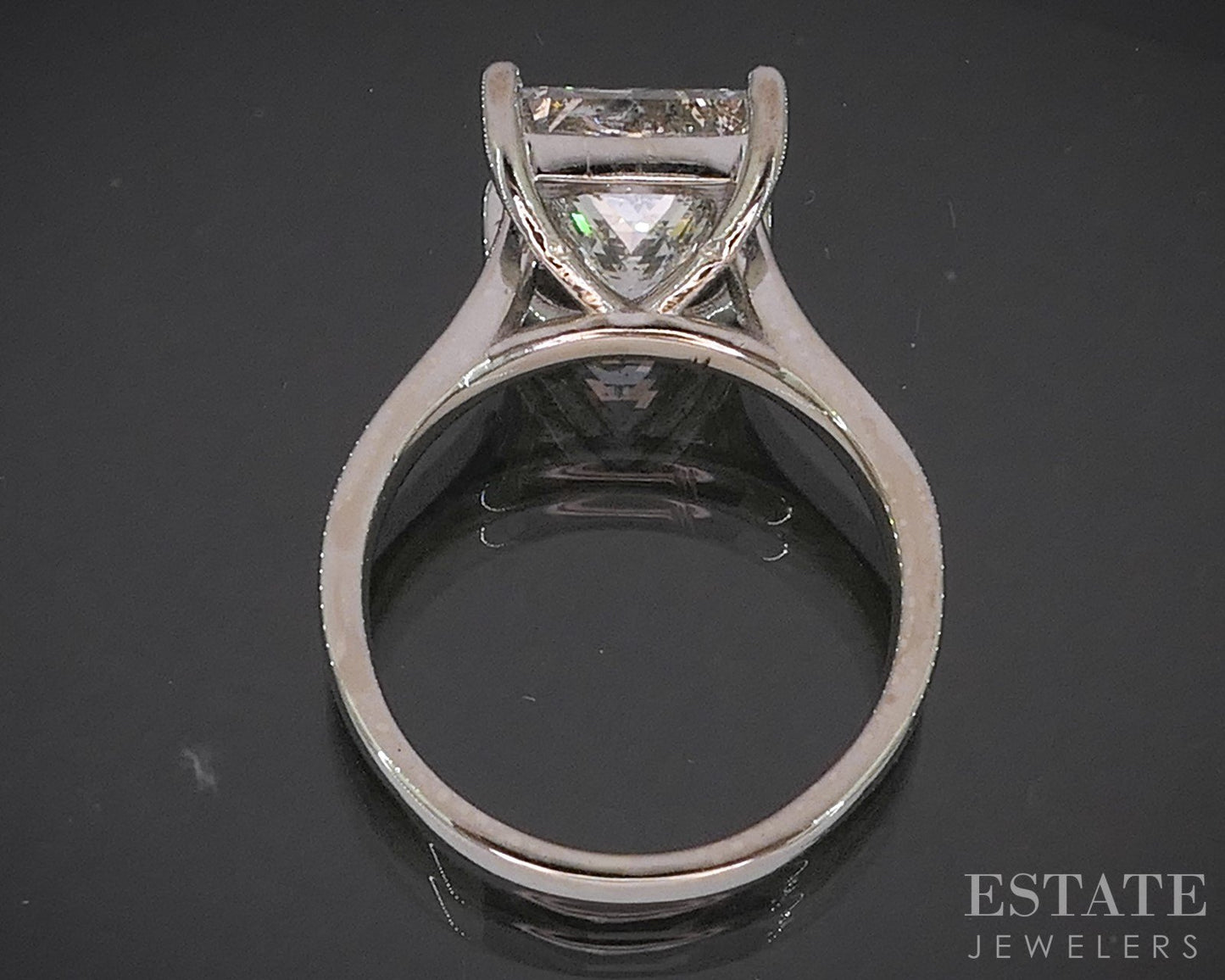 14k White Gold Princess Natural 4ct Diamond Solitaire Ring 5.8g p15383