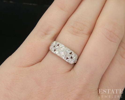 Antique Art Deco Platinum Natural .41ctw Diamond Ladies Band Ring 4.4g p15382