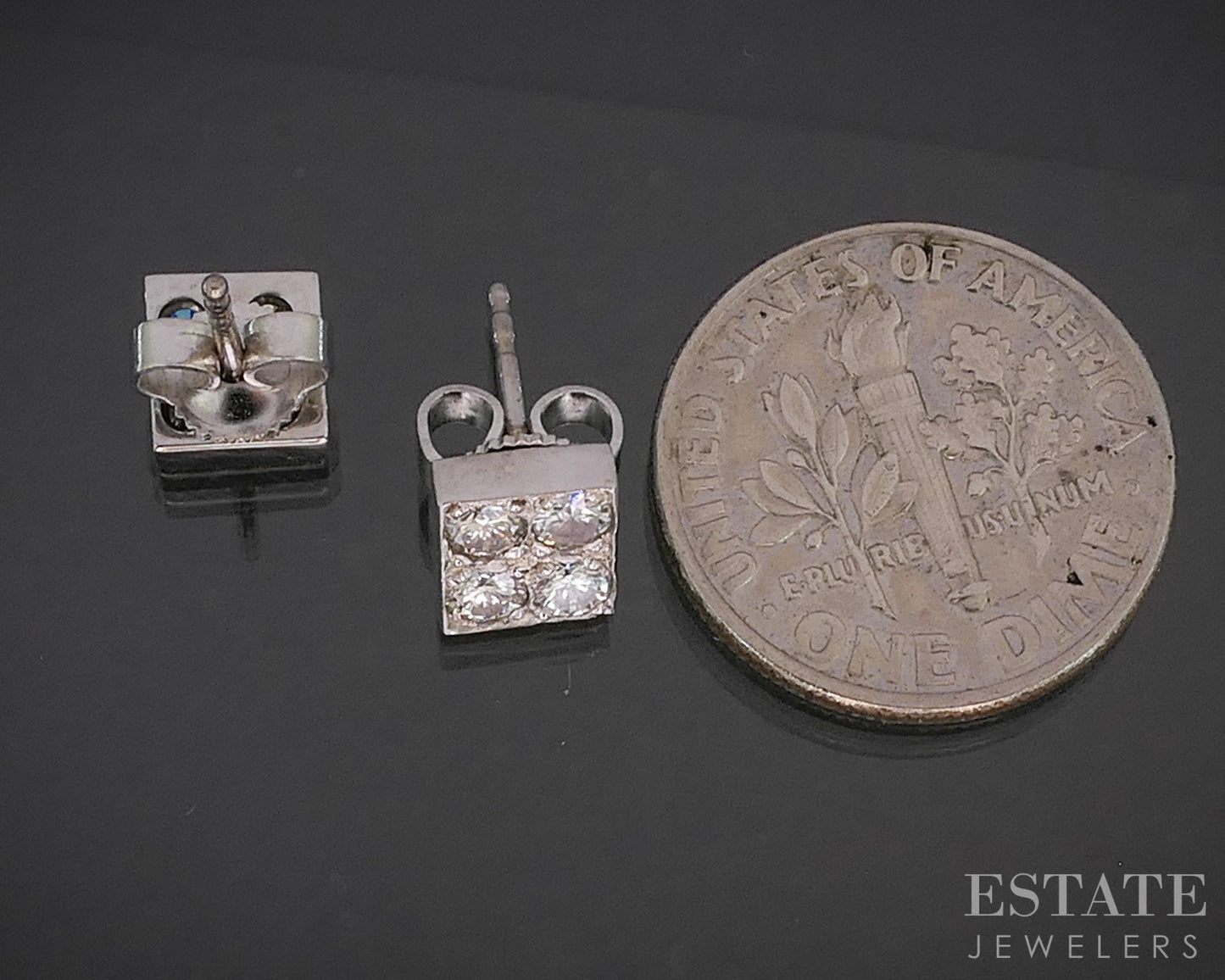 Vintage 14k White Gold Natural .40ctw Diamond Cluster Stud Earrings 1.9g p15381