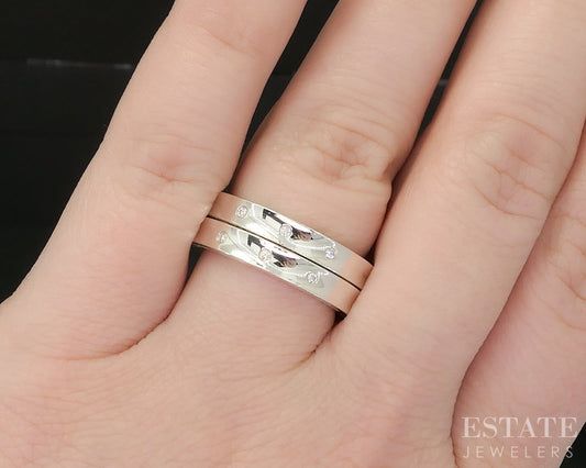 Sterling Tiffany & Co. 1837 Diamond Ladies Stack Band Set of 2 9.4g p15424