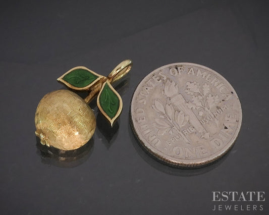 Vintage 14k Yellow Gold Dimensional Enameled Apple Charm 3.7g p92583