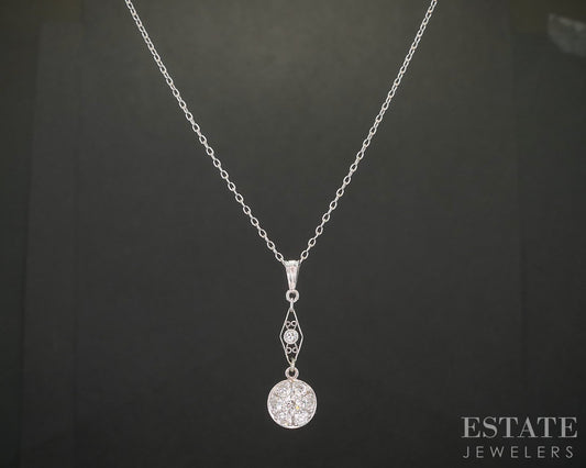 Antique Art Deco 14k White Gold OEC Natural .37ctw Diamond Necklace 2.1g p92547