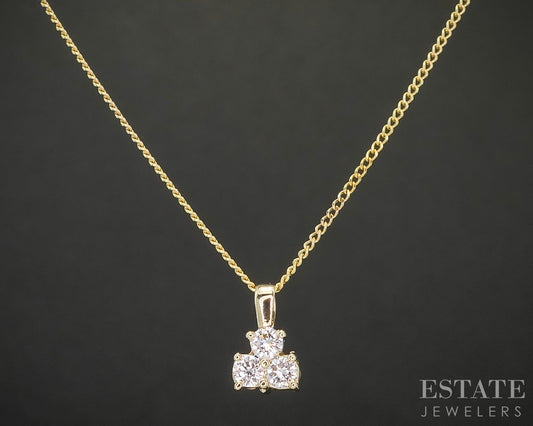 14k Yellow Gold Natural .33ctw Diamond Cluster Trio Necklace 2.3g 18"L p15555