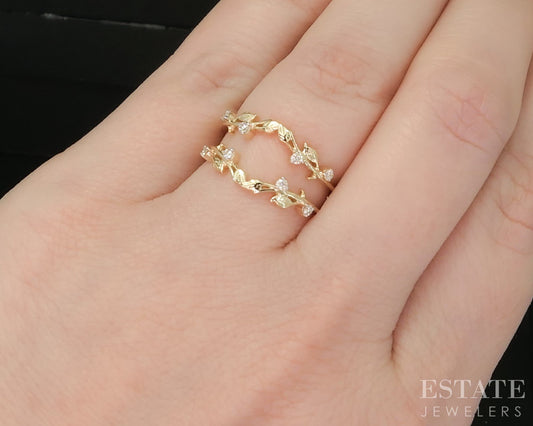 14k Yellow Gold Natural .12ctw Diamond Leaf Vine Ladies Wedding Jacket 3g p16011