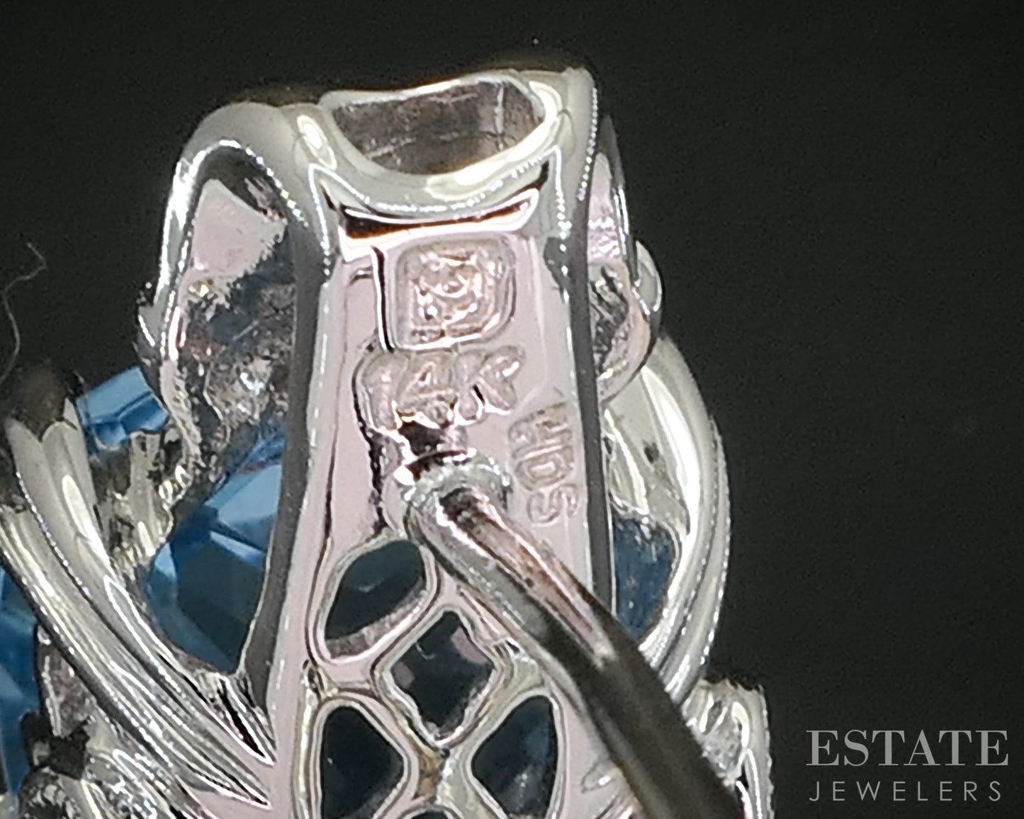 14k White Gold Natural Blue Topaz & Diamond Omega Back Earrings 5.4g p16147b