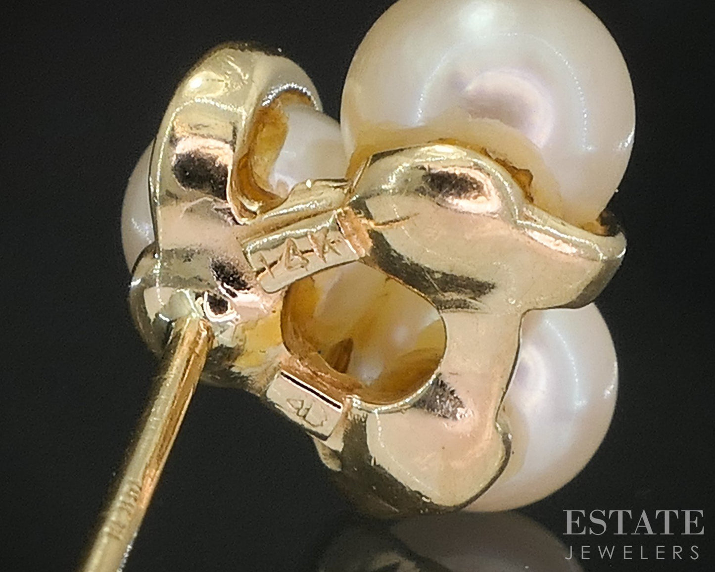 14k Yellow Gold 5mm Cultured Pearl Cluster Trio Stud Earrings 2.1g p16172b