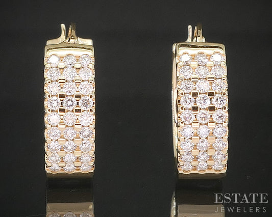 14k Yellow Gold Three Row Natural .54ctw Diamond Hoop Earrings 9.4g p16260