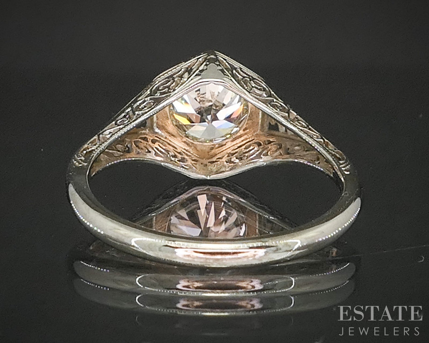 Antique Art Deco 18k White Gold European 1.02ct Diamond Filigree Ring p16251