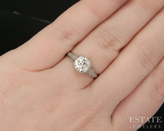 Antique Art Deco Platinum European 1.06ctw Diamond Filigree Ring 3.3g p16246