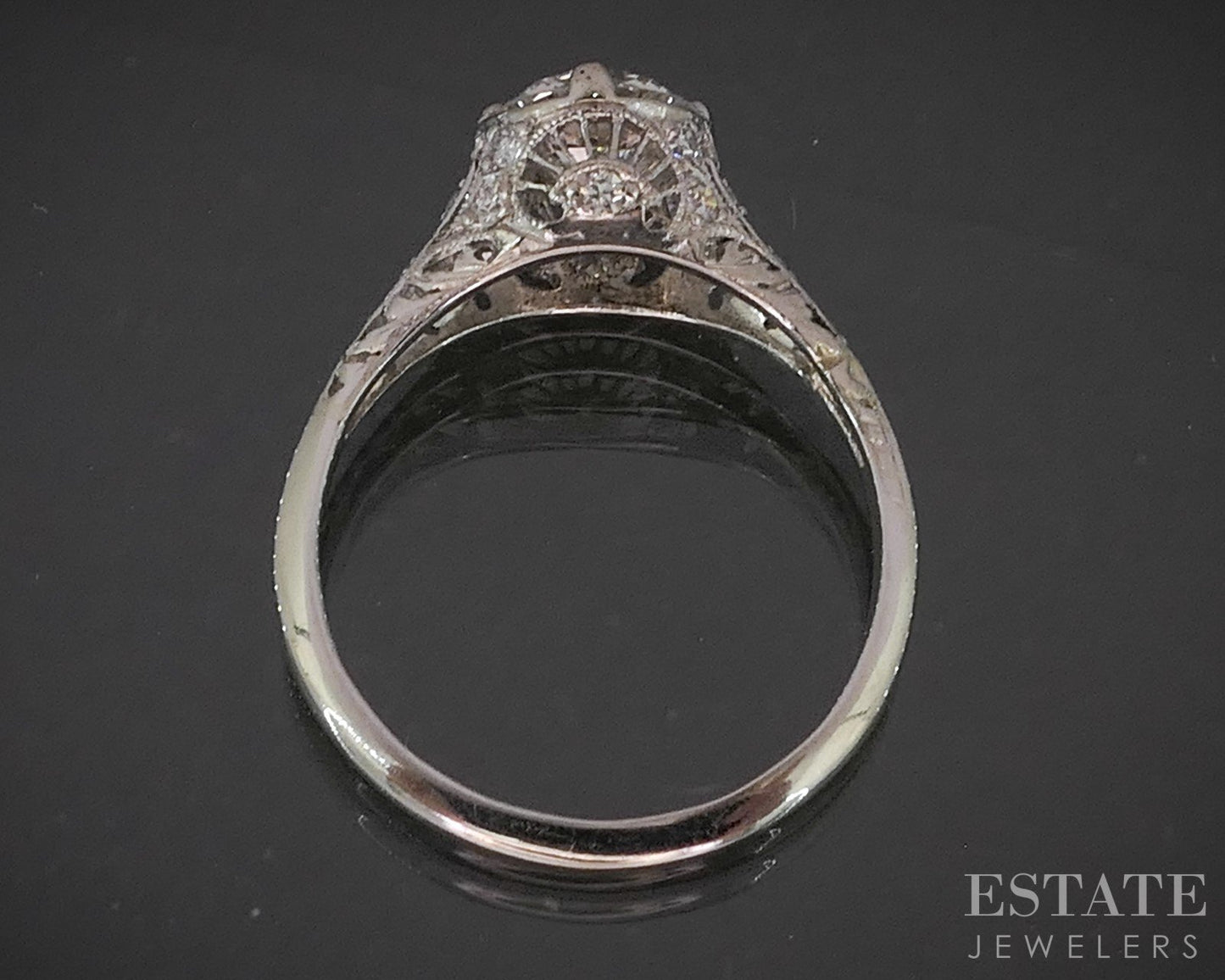 Antique Art Deco Platinum European 1.06ctw Diamond Filigree Ring 3.3g p16246