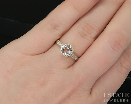 Vintage 14k Yellow & White Gold Natural Aquamarine & Diamond Ring 2.2g p16244