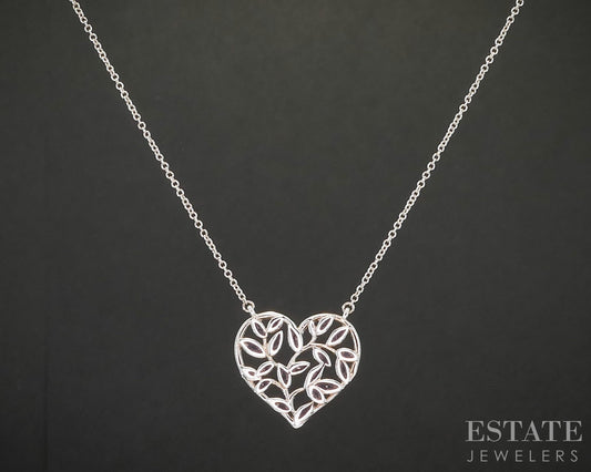 Sterling Paloma Picasso Tiffany & Co Olive Leaf Heart Necklace 2.3g 18"L p16239