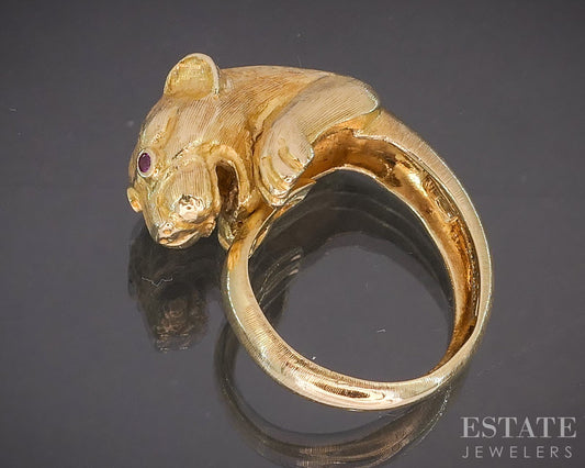 18k Yellow Gold Ilias Lalaounis Natural Ruby Eyes Panther Ring 13.3g p16224