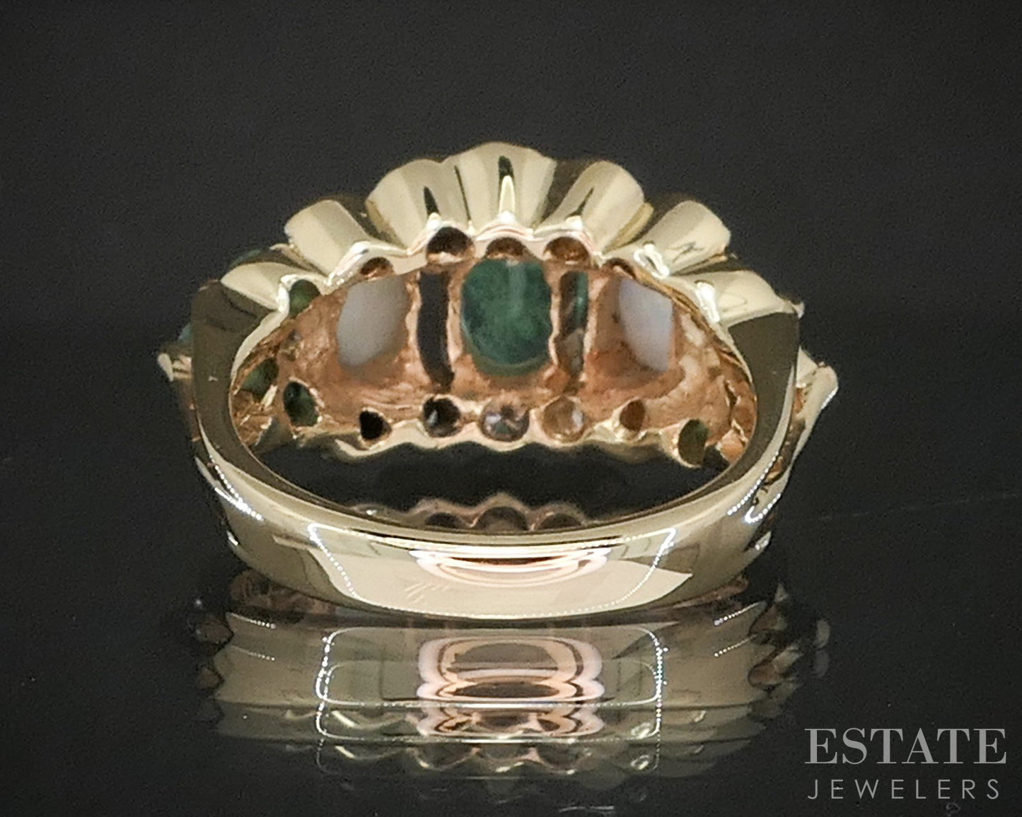 14k Yellow Gold Natural Emerald Opal & Diamond Ladies Band Ring 6.8g p91179