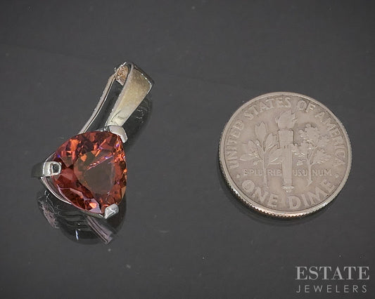 14k White Gold Trillion Natural Tourmaline Solitaire Pendant 3.3g p16540