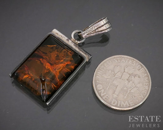 Vintage Sterling Silver Natural Amber Ladies Pendant 3.9g p16388