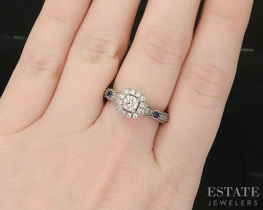 14k White Gold Natural Diamond & Sapphire Vera Wang Engagement Ring 4g p16418