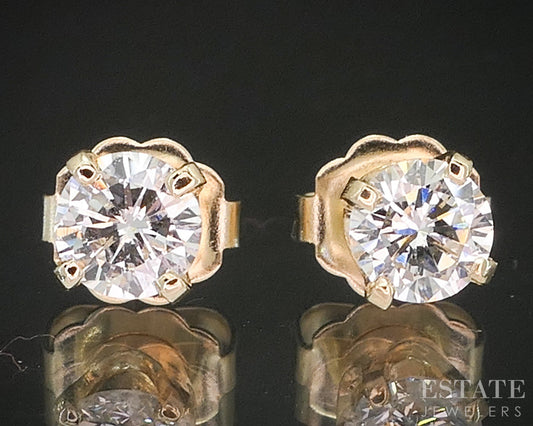 14k Yellow Gold Round Natural .58ctw Diamond Stud Earrings p16420