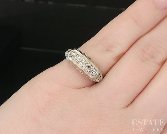 Antique 18k Gold European Natural .35ctw Diamond Filigree Band Ring 2.9g p16410