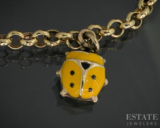 10k Yellow Gold Enameled Ladybug Charm Ladies Bracelet 4.4g 7.25"L p16588b
