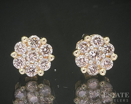 10k Yellow Gold Round Natural .07ctw Diamond Cluster Stud Earrings 0.7g p16664b