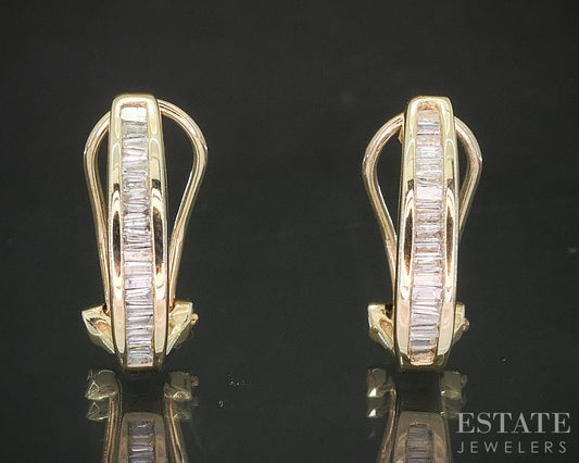 10k Yellow Gold Natural .20ctw Diamond J Hoop Omega Back Earrings 1.9g p16641b