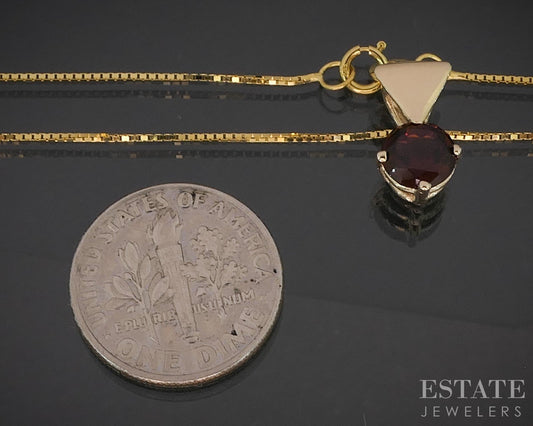 14k Yellow Gold Round Natural Garnet Ladies Solitaire Necklace 2.3g p16629b