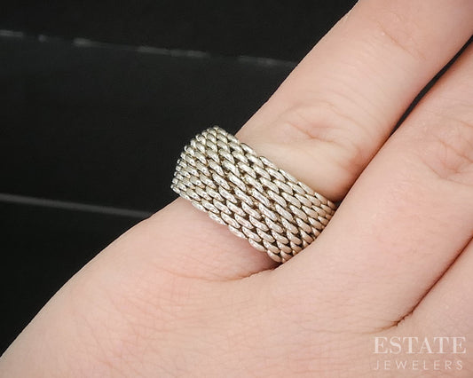 Sterling Silver Tiffany & Co. 10mm Mesh Ladies Band Ring 9g p14917