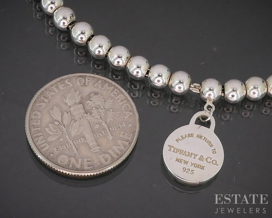 Sterling Tiffany & Co. Return Heart Charm Beaded Chain Bracelet 5.5g 7"L p14965