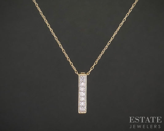 10k Yellow Gold Lab Created .10ctw Diamond Bar Ladies Necklace 0.6g 18"L p17028