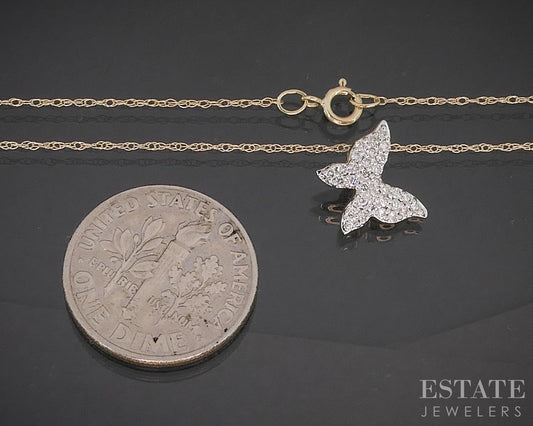 10k Yellow Gold Lab Created .18ctw Diamond Butterfly Necklace 1.0g 18"L p17030
