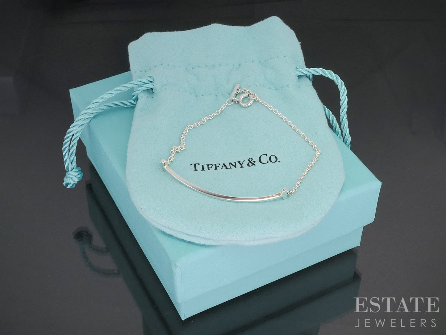 Sterling Tiffany & Co. "T" Smile Cable Link Ladies Bracelet 1.8g 6.5"L i20069