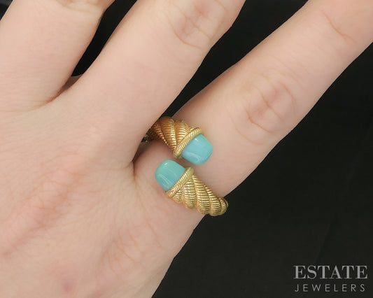 Sterling Silver Judith Ripka Turquoise Cable Bypass Band Ring 7.2g p17234