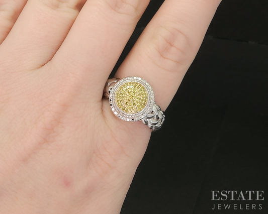 Sterling Silver Natural Yellow Diamond Cluster Ladies Ring 7.5g p17247