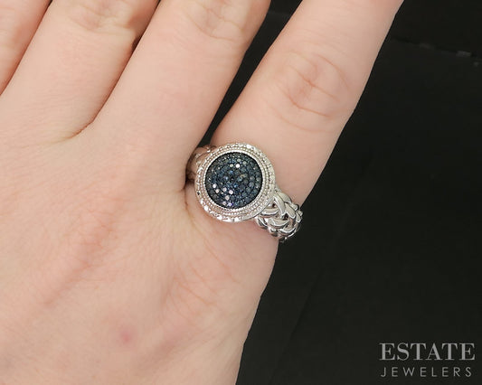 Sterling Silver Natural Blue Diamond Cluster Ladies Ring 7.6g p17250